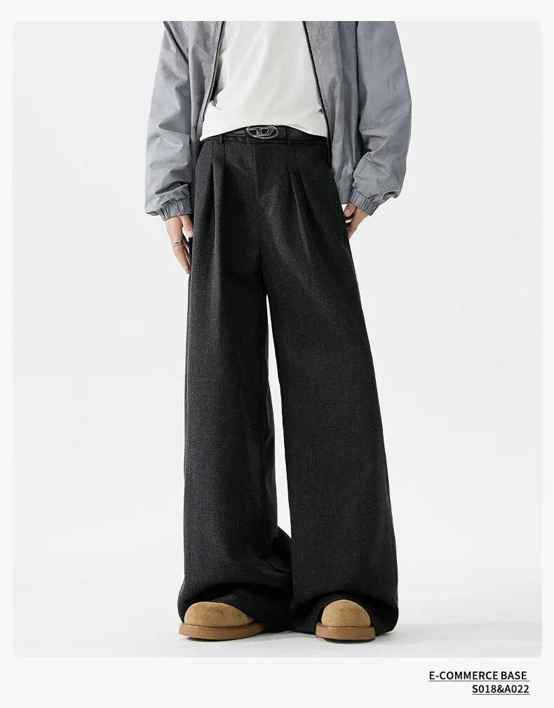 men loose casual korean streetwear fashion vintage straight wide leg suit pants trousers cityboy baggy pants unique default style 1738