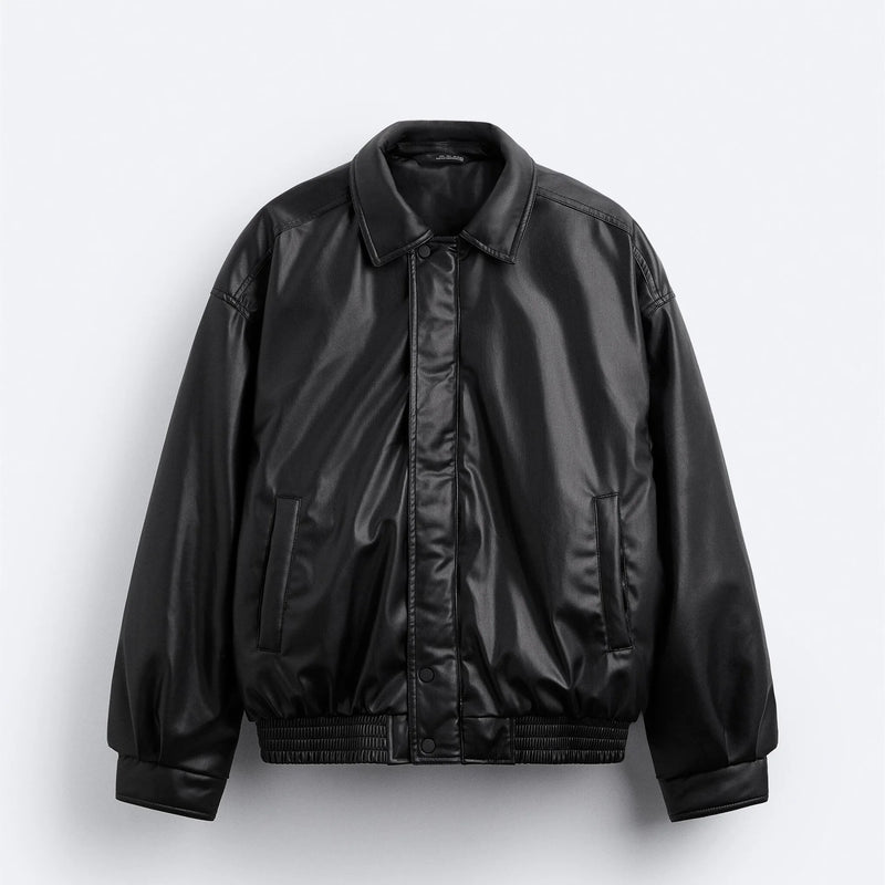 American high street PU imitation leather lapel cotton jacket autumn warm jacket men