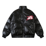 Men Waterproof Warm Jacket Winter Vintage PU Leather Parkas Embroidery Letter Thick Padded Coat Streetwear Hip Hop Loose Parka