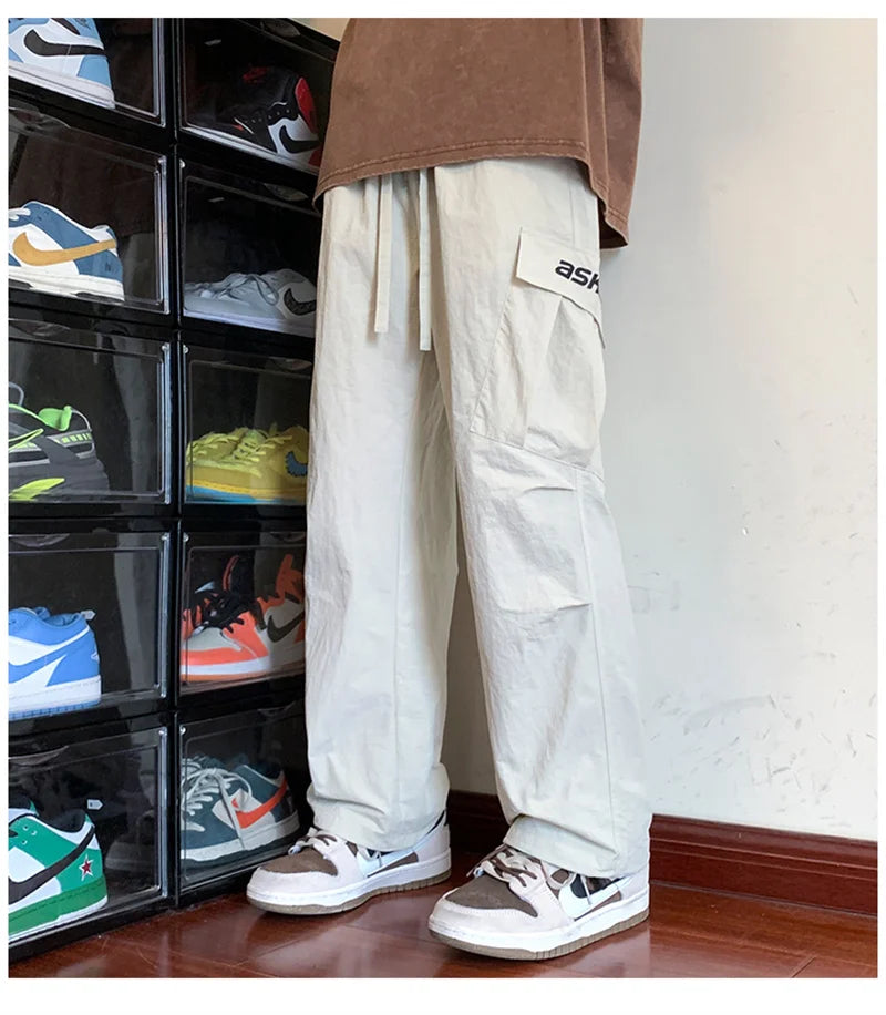 american retro straight leg cargo pants mens baggy casual outdoor gym trousers autumn thin tactical quick dry pantalones hombre unique cargo style 3425