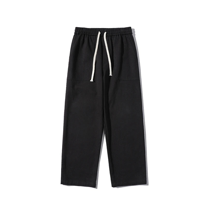 100 cotton pants men fashion khaki black casual pants men japanese streetwear loose straight wide leg pants mens trousers m 2xl unique default style 3905