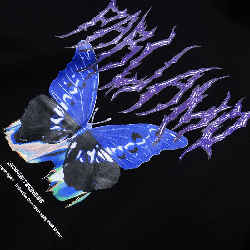 Men Hip Hop Hoodie Sweatshirt Butterfly Streetwear Harajuku Hoodie Pul