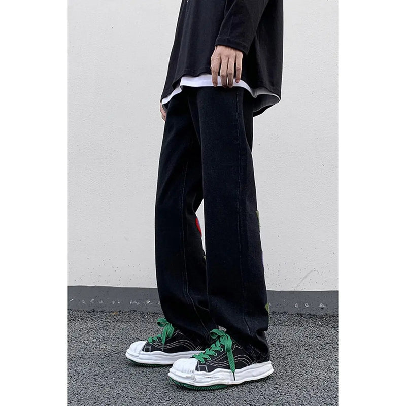 2023 summer new light luxury fashion pants star embroidered jeans mens straight slim pants boutique clothing simple style urban skinny jeans