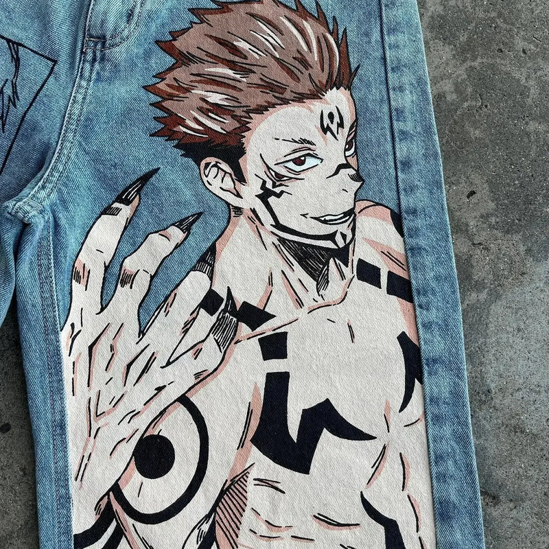 harajuku high street y2k baggy jeans vintage wide leg denim pants popular anime jeans streetwear couples trouser men clothing unique jeans style 4233