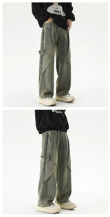 2024 new hip hop wide leg jeans for men washed distressed baggy denim trousers high street deconstruction cargo jean y2k pants unique cargo style 451