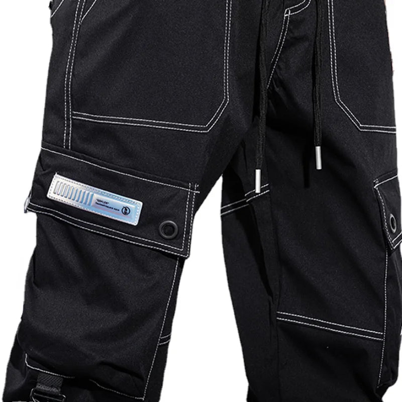 mens side pocket cargo pants casual elastic waist trousers streetwear hip hop loose fit ankle drawstring sweatpants joggers casual joggers