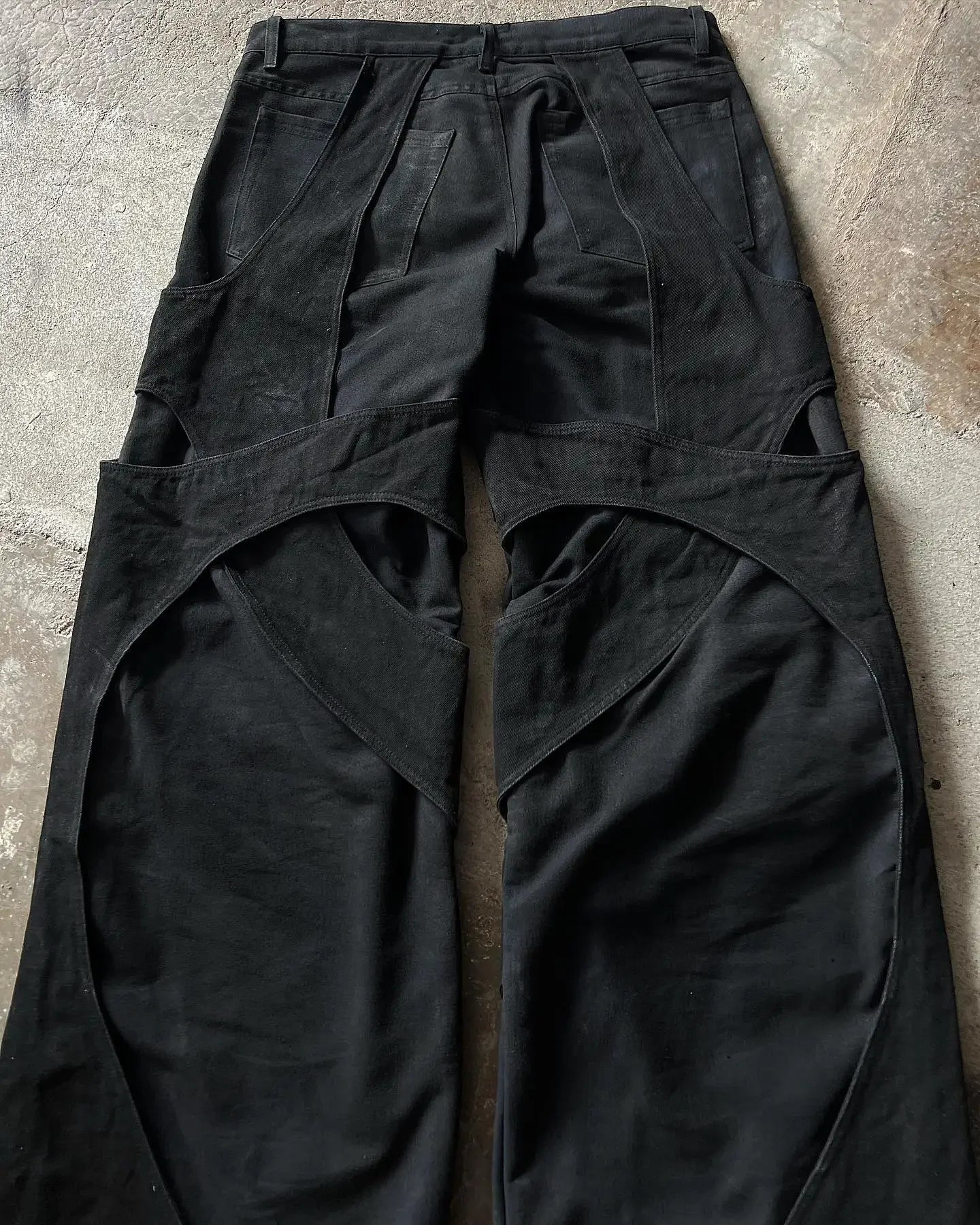 jeans for mens solid color retro work jeans y2k clothes men and women casual floor mopping pants hollow design cotton loose unique jeans style 2614