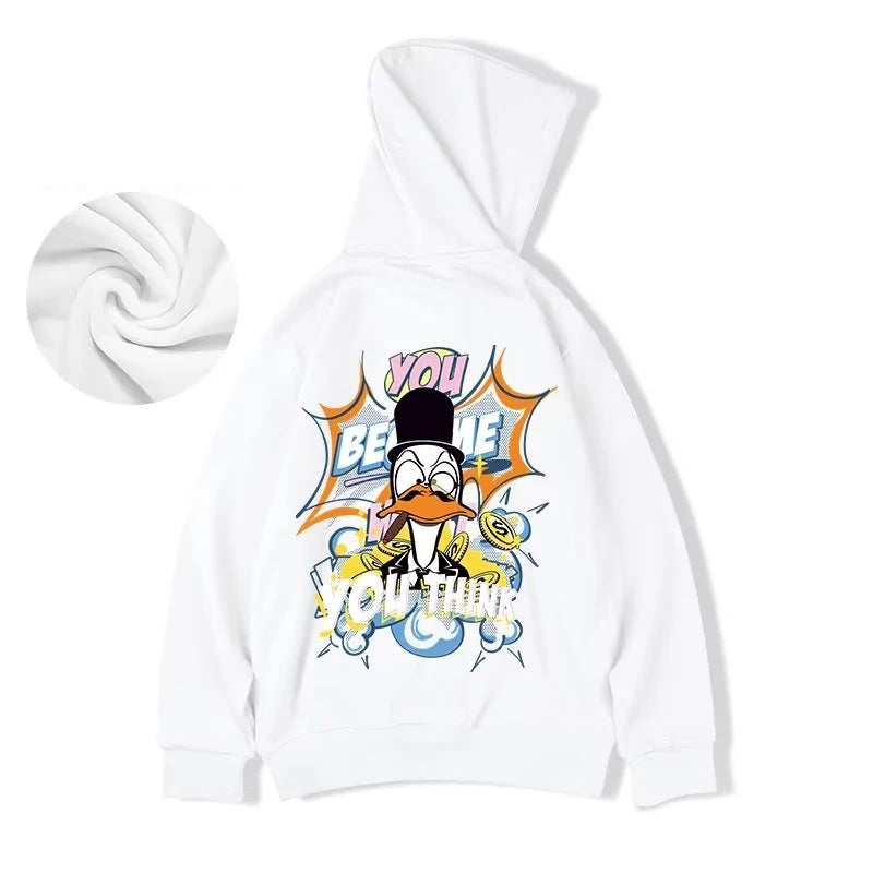 Autumn Funny Cartoon Duck Graphic Y2K Hoodies Oversized Hip Hop Fashion