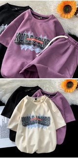 Sadcore Chrome logo – Stylish New Suede Short Sets Hip Hop Street Letter Printing