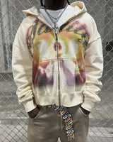 European And American Retro Zipper Hoodie Men Y2K Letter Graffiti Prin