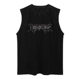 Glitchcore Broken heart – Vintage Mens Y2K Vest Letter Washed Tank Tops Summer High St