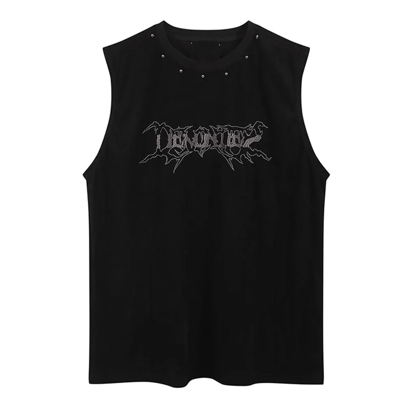Glitchcore Broken heart – Vintage Mens Y2K Vest Letter Washed Tank Tops Summer High St