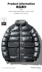 Winter new men's cotton thickened jacket slim stand-up collar splicing PU leather large pocket cotton-padded coat men