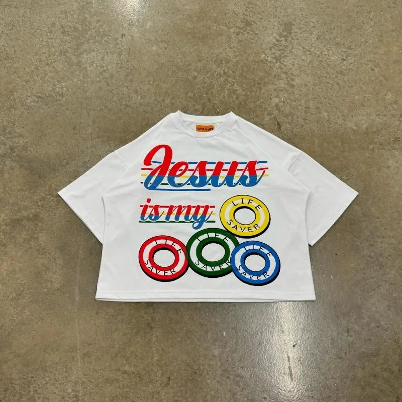 Y2k Chrome logo – American Gothic Brand Fashion Letter Pattern Print Oversized
