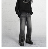 2023 dark streetwear totem embroidery vintage baggy men jeans pants feet zipper straight hip hop punk denim trousers ropa hombre unique jeans style 1769
