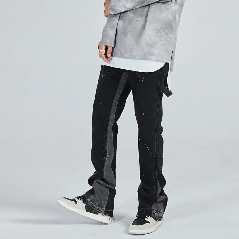 vintage streetwear flared jeans denim hip hop splashing ink wide leg jean overalls for men fashionable retro patchwork jeans y2k denim street jeans