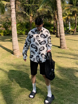 24ss New Retro Vintage Digital direct spray Cashew flower print High-Street Casual long sleeved shirt