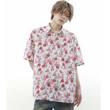 summer harajuku set mens flower print casual short sleeved top gradient straight leg jeans 2 pcs set high street trendy suit unique jeans style 4787