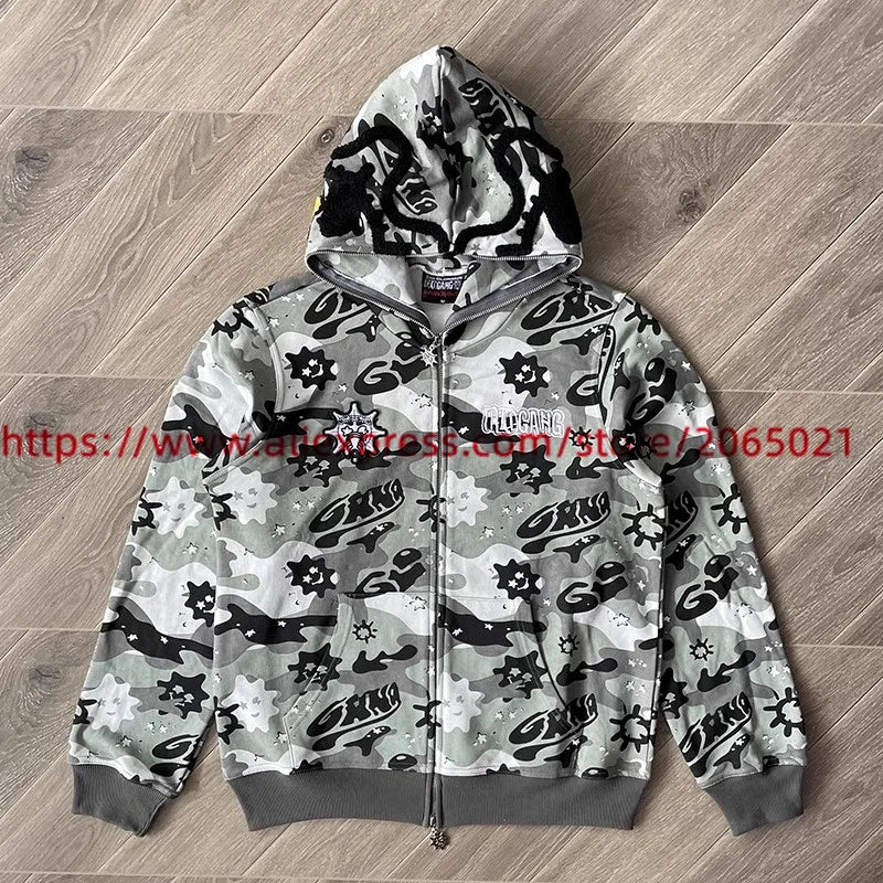Towel Embroidered Cartoon Camouflage Glo Gang The Glory Full Zip Hoodi