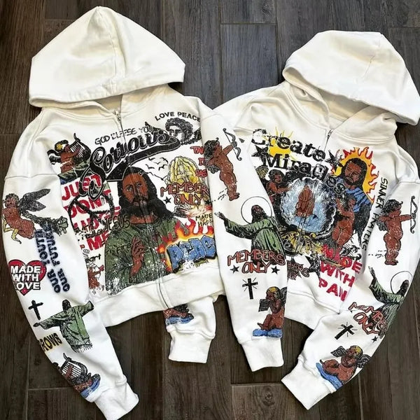 2024 Y2K High Street Cartoon Anime Print Oversized Hoodie Women Fashio