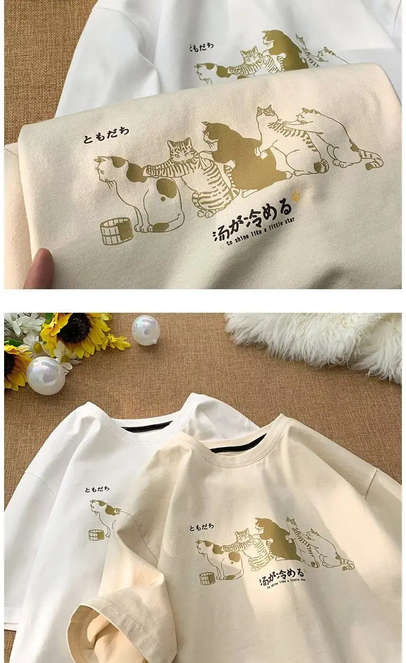 Sadcore Tribal flames – Summer Men And Women Trendy Personalized Cat Print Round Nec