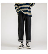 korean fashion mens baggy jeans classic all match solid color straight leg denim wide leg pants male light blue grey black unique jeans style 1135