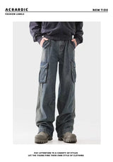american spring and autumn street trendy personalized work clothes jeans for couples loose retro straight leg casual pants y2k unique jeans style 4983