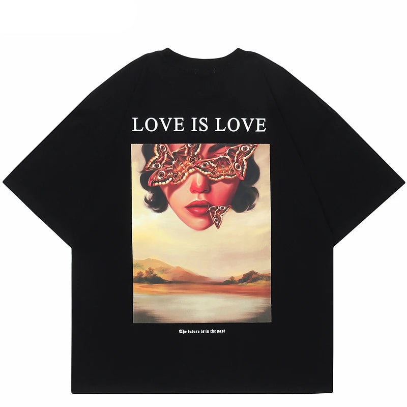 Sadcore Oversized shirt – 2023 Hip Hop Men T Shirt Streetwear Butterfly Girl Letter Gr