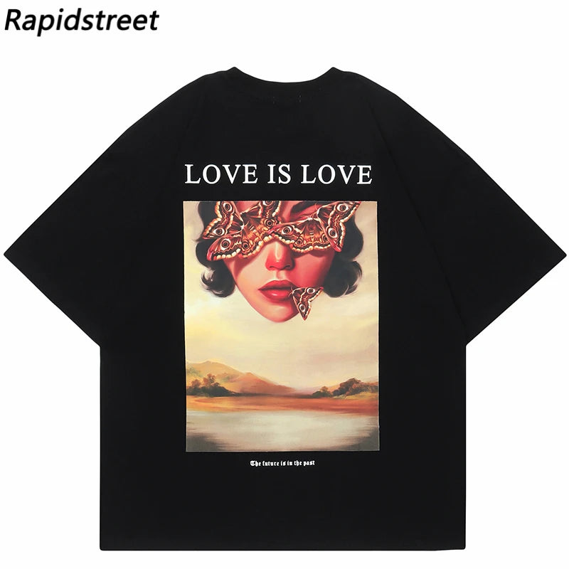 Sadcore Oversized shirt – 2023 Hip Hop Men T Shirt Streetwear Butterfly Girl Letter Gr