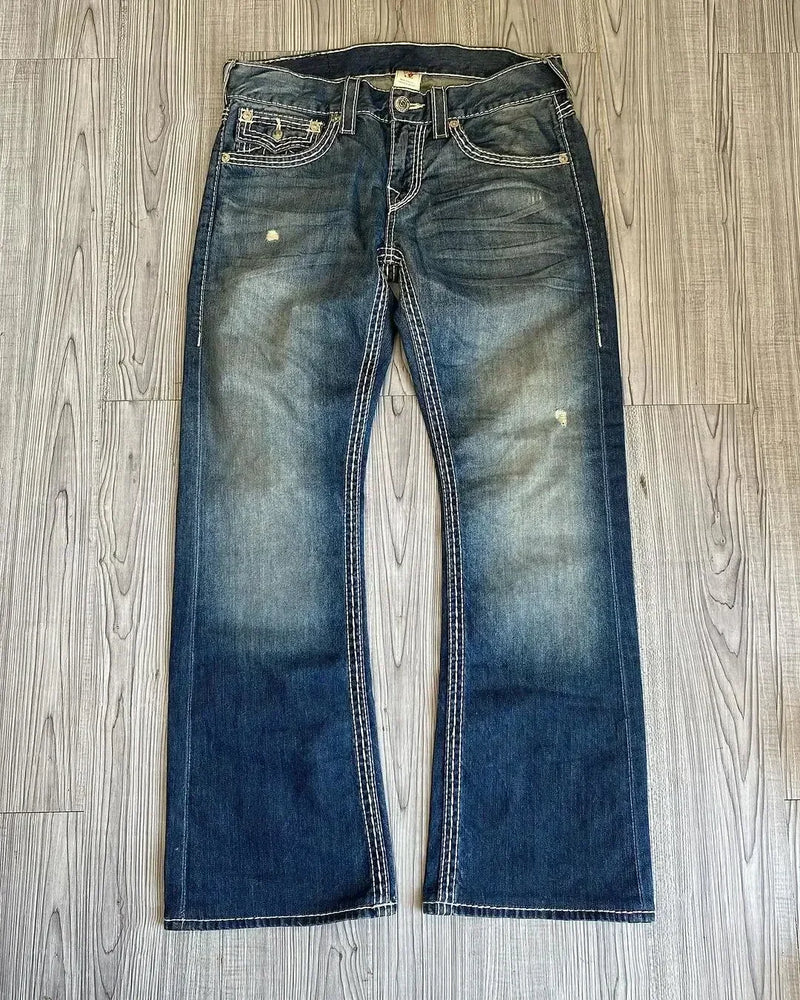 harajuku y2k new true religion high waist super t bootcut flared jeans street denim pants high waist straight leg wide leg jeans unique jeans style 1943