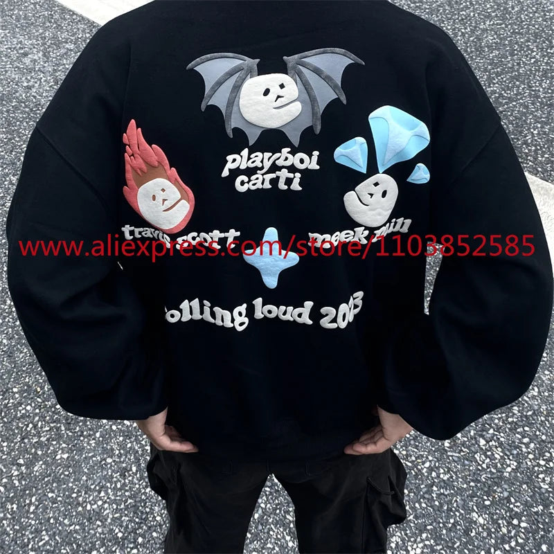 2024 New Autumn Winter Vintage Velvet Hoodie Long Sleeve American Heav