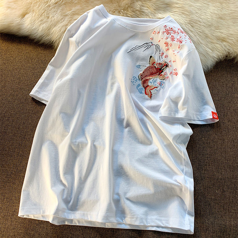 Cyberpunk Graphic Tee – New Summer Aesthetic Vintage Carp Fish Embroidery T Shirts W – Modern Streetwear for Everyone