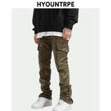 mens corduroy cargo pants new casual hip hop side pockets skinny trousers streetwear bottom zipper fashion slim fit pant joggers casual joggers