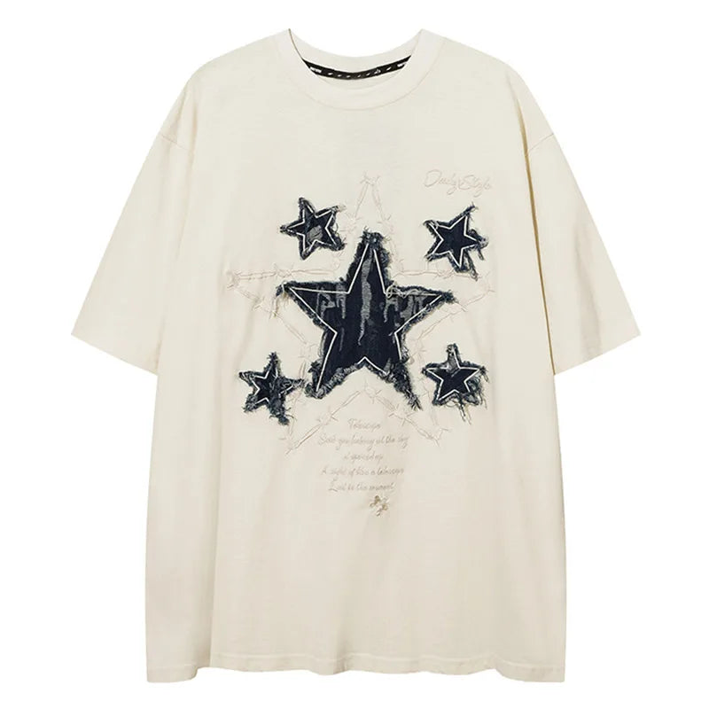 Trapwear Crying angel – Men Short Sleeve T Shirts Embroidery Star Patchwork Tees Str