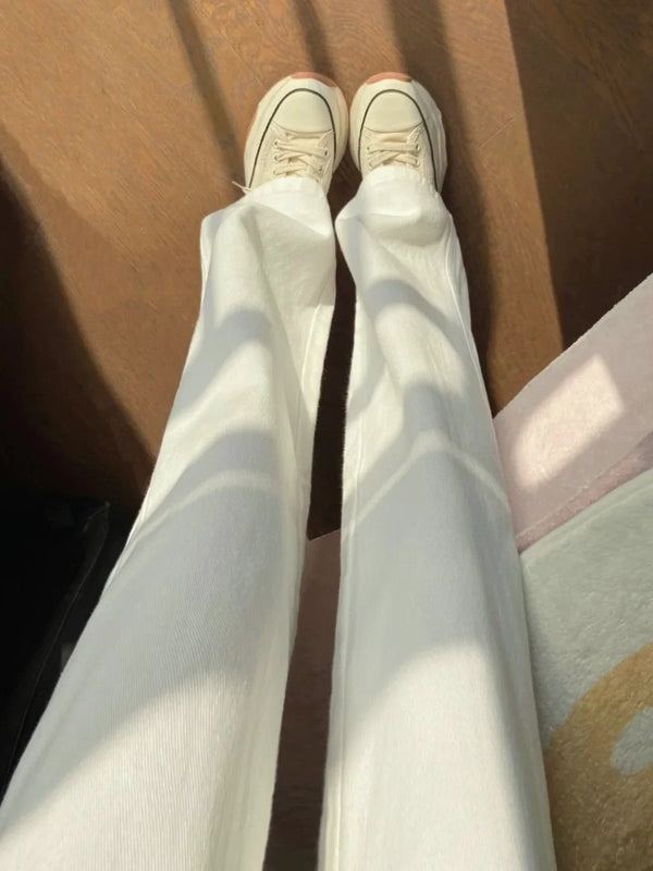 trendy brand white straight jeans for women 2024 spring new high waist slim wide leg pants high street ins fashion and leisure ripped baggy denim