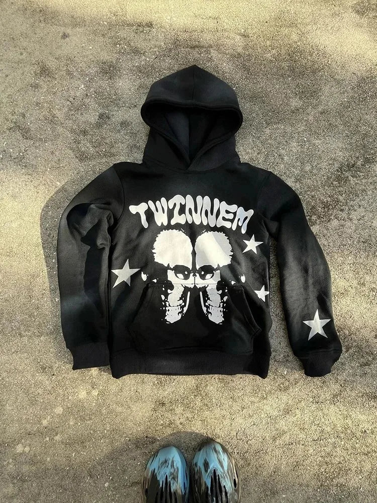 Y2k Long Sleeved Pullover Hoodie Sweatshirt Jacket Personalized Printed Pattern Streetwear School Outfit Hip-Hop Punk Winter New
