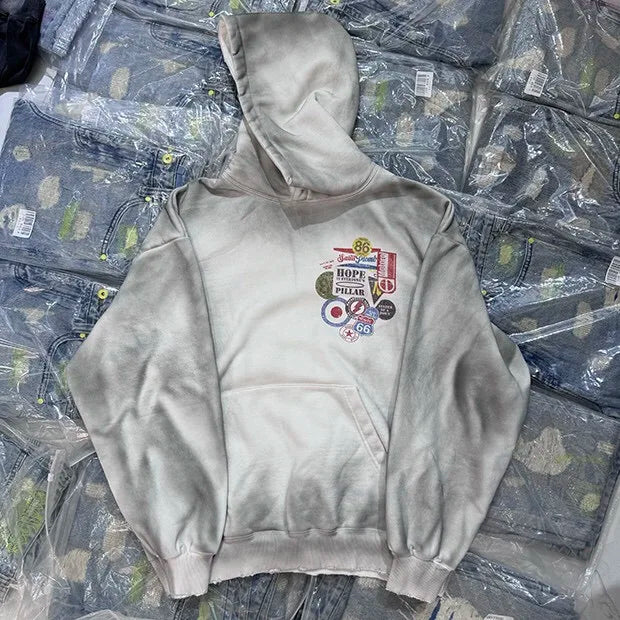 Trap music hoodie with bold colors and graffiti streetwear style