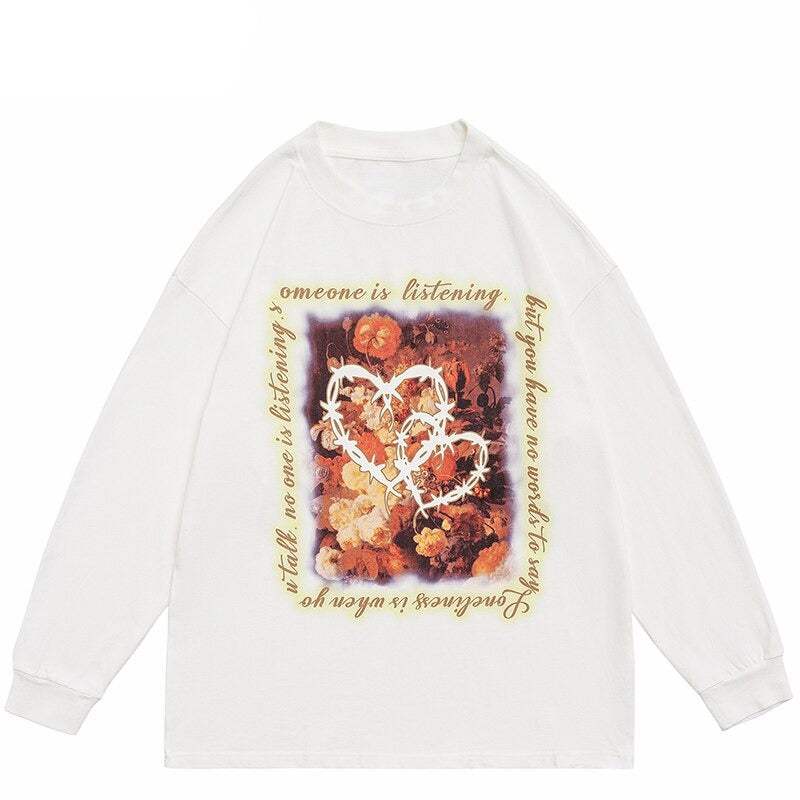 "Heart Floral" Unisex Men Women Streetwear Graphic Sweatshirt Daulet Apparel