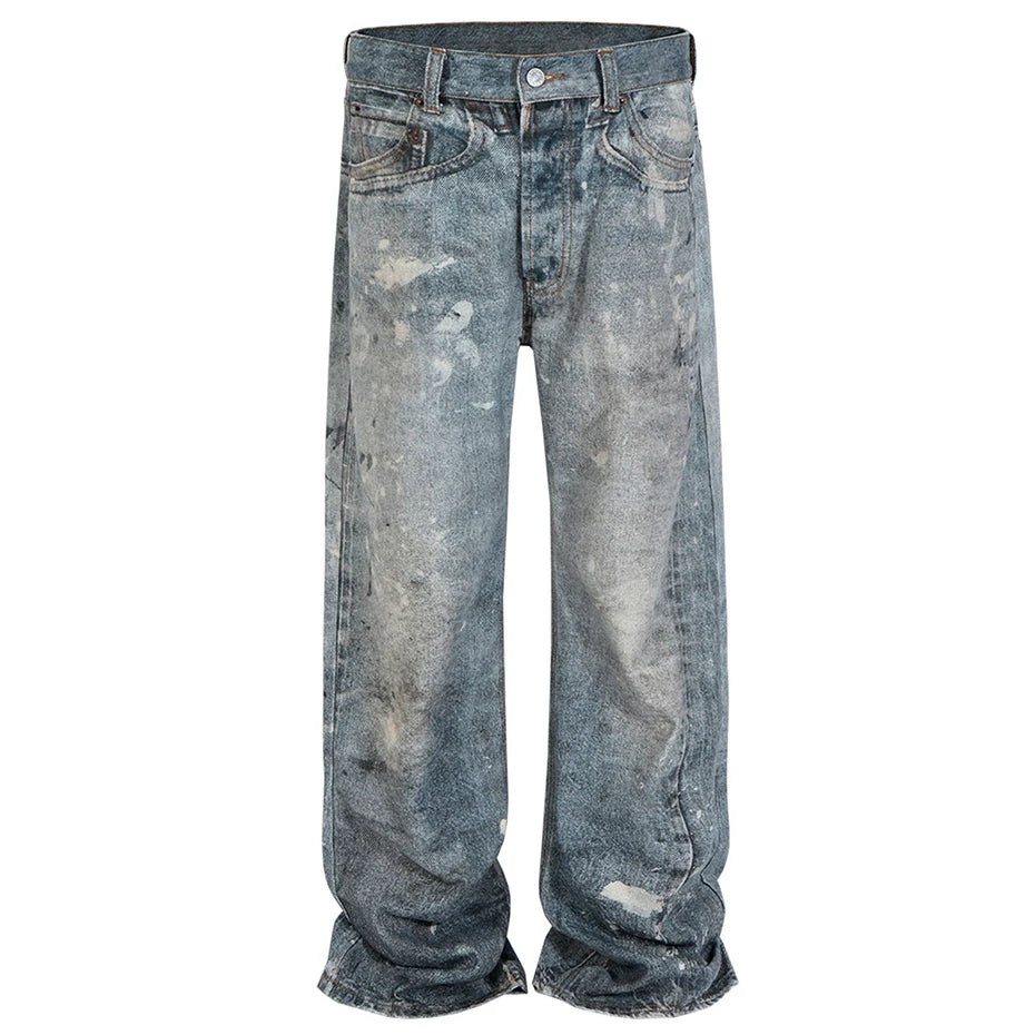 dirty tie dye baggy jeans mens streetwear hip hop loose blue denim pants hi street luxury designer jeans trousers man unique jeans style 2190
