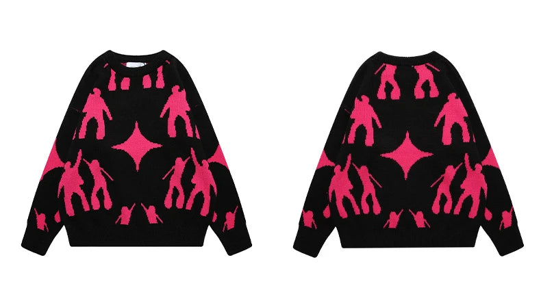fashion knitted sweater unisex harajuku anime pattern sweaters casual pink color pullover streetwear sweaters jumpers knitwear streetwear fashion hoodie, high quality cotton pullover, urban wear with bold artwork