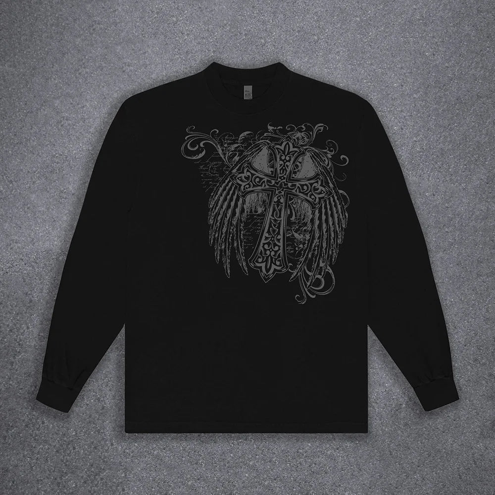 Y2k Round Neck Long Sleeved Hoodie Streetwear Oversized Hip-Hop Vintage Punk Printing Sweatshirt