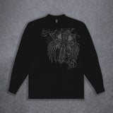 Y2k Round Neck Long Sleeved Hoodie Streetwear Oversized Hip-Hop Vintage Punk Printing Sweatshirt Winter Fall School Oot Outfit