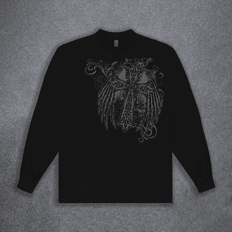 Y2k Round Neck Long Sleeved Hoodie Streetwear Oversized Hip-Hop Vintage Punk Printing Sweatshirt Winter Fall School Oot Outfit