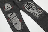 destroy ripped holes patchwork denim jeans men unisex casual rivet bottom zipper trousers jeans streetwear hip hop pants joggers unique joggers style 3645