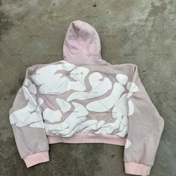 Retro Gothic Trend Letter Pattern Printed Oversized Hoodie Mens Fashio