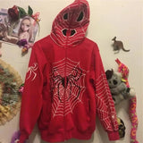 Mens Clothing Warm Harajuku Vintage Spider Web Red Graphic Hoodies Gru