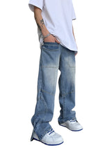 fashion straight denim jean pants unisex casual bottom button open pants high street cargo trousers hip hop zipper joggers men relaxed fit joggers