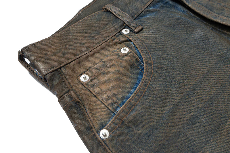 Oil Wax Coating Distressed Silhouette Jeans for Men and Women Washed Streetwear Baggy Denim Trousers Oversized Ropa Hombre Cargo