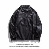 Mens Leather Bomber Jacket Women Hip Hop Letter Motorcycle Loose Casual PU Coat Unisex High Street Racing Varsity Black Outwear