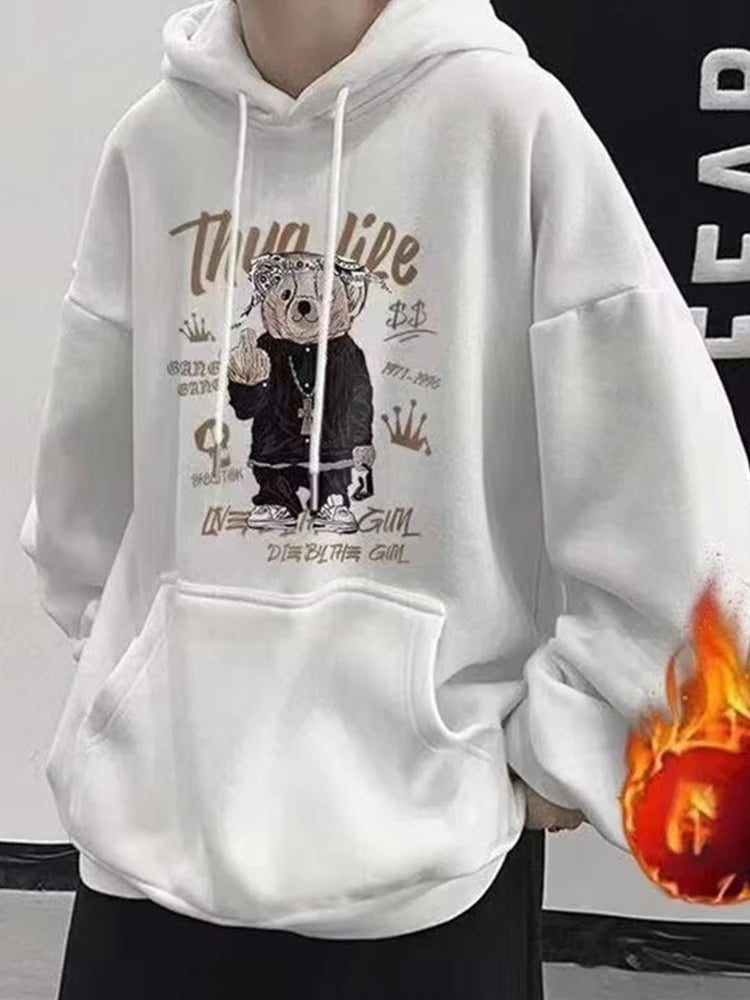 Autumn Funny Bear Graphic Hoodies Men 2024 New Hip Hop Fashion Hooded
